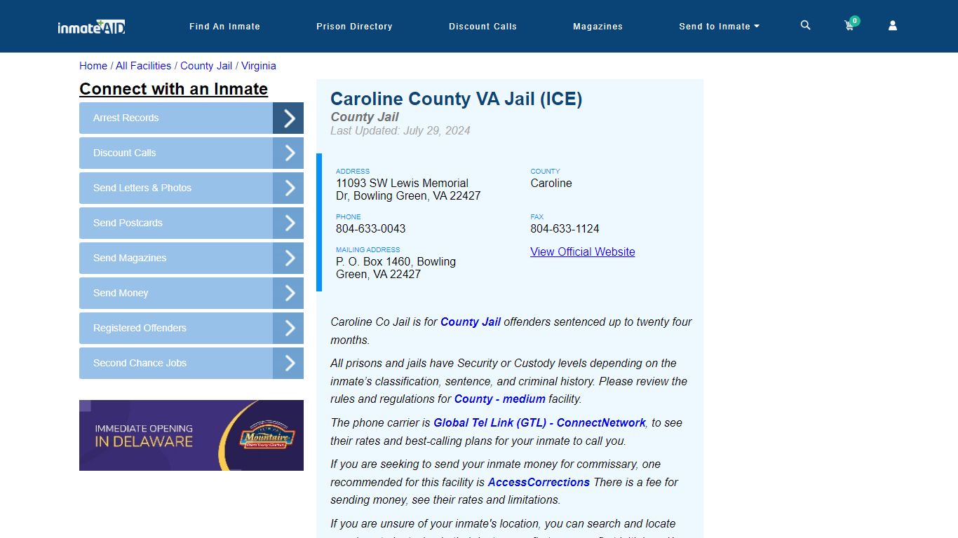 Caroline County VA Jail (ICE) - Inmate Locator